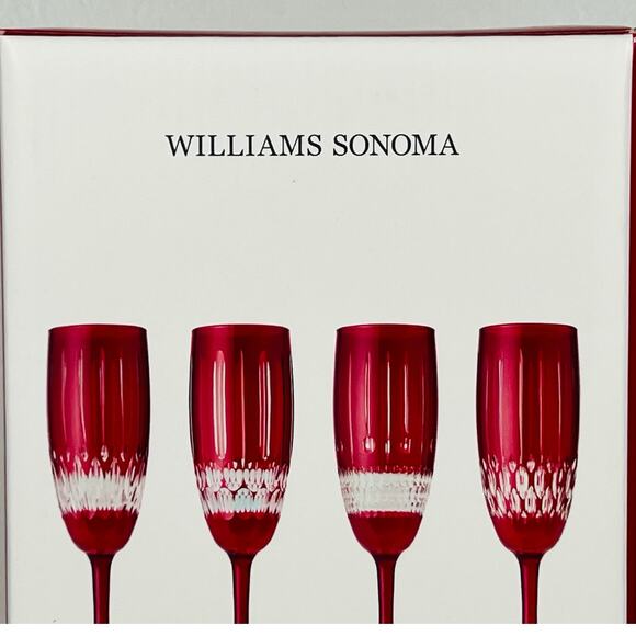 Williams Sonoma Jewel Cut Wilshire Collection Set of 4 Red Champagne Flutes NEW - Picture 3 of 10